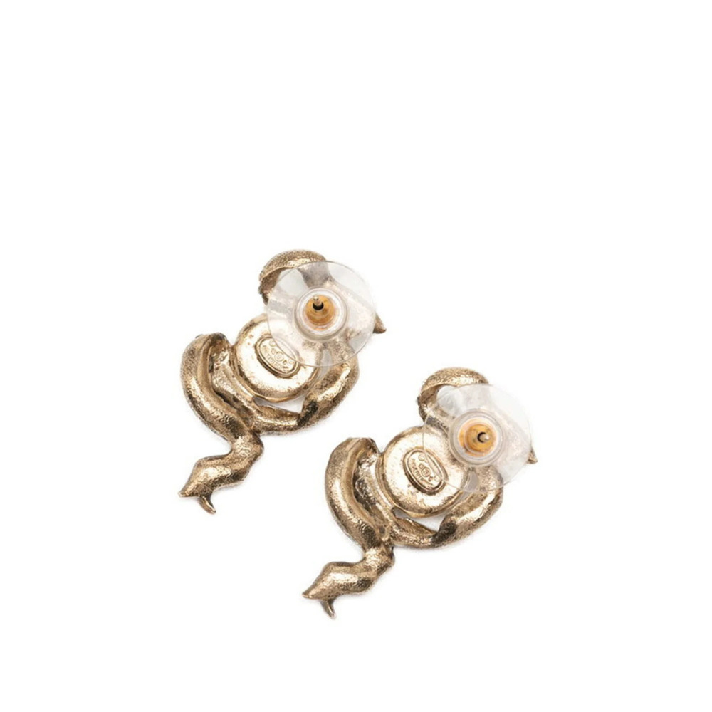 CHANEL Gold Pearl Logo Earrings - Picture 2 of 3